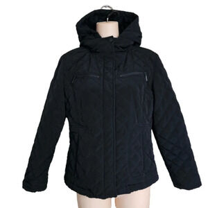 Calvin Klein Quilted Diamond Pattern Faux Fur Black Jacket Size Women's Small